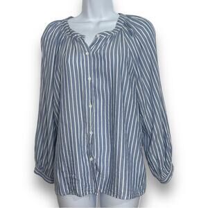 BeachLunchLounge Button Down Blouse, Blue Stripes, Small, Beach, Summer, Casual